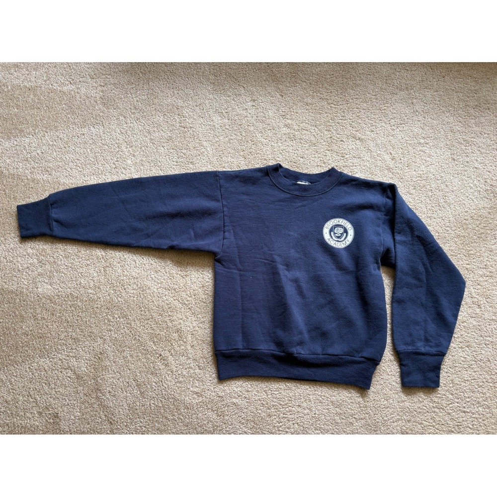 Hanes Activewear Brookfield Academy Navy Sweatshirt Kids Medium 10-12 Vintage